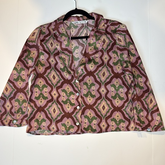 ZARA Patterned Button-Up Women's Top - Picture 4 of 7